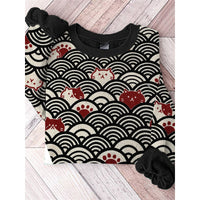 Digital-print Crewneck Long-sleeve Hoodie