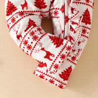 Christmas Deer Pine Printed Long-sleeved Long-leg Romper