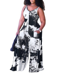 Women's Printed Loose Suspender Jumpsuit