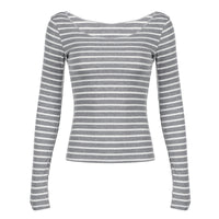 Oblique Shoulder Stripes Lightweight Slim-fit Long Sleeve Casual Top