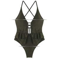 Sweet Solid Color Ruffled Straps Sexy Backless Swimwear Hot Spring