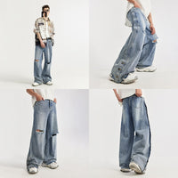 New Trendy Brand Street Retro Style Personality Washed Wide Leg Jeans