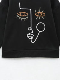 European And American Striped Facial Makeup Embroidered Pattern Loose Round Neck Sweater