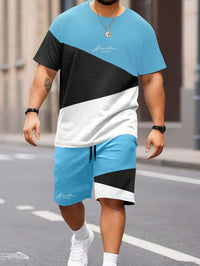 Sports Suit Fashion Short Sleeve Color Block Stitching Shorts Suit