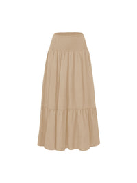 High-waisted Pleated Elastic Waist Skirt Solid Color With Pockets A-line Silhouette