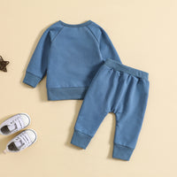 Boy's White Suit Bear Embroidered Round Neck Sweater Two-piece Set