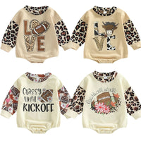 Baby One-piece Romper Leopard Print Patchwork Sleeve Baby Jumpsuit