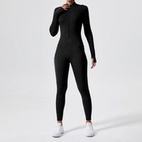 Long Sleeve Outdoor Sports Jumpsuit Workout Clothes Zipper Training Skinny Hip Raise Yoga Clothes