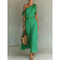 Polka-dot Off-shoulder One-shoulder Womens Dress