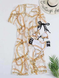 Fashion Floral High Waist Tassel European Free Size Bikini With Coat Split