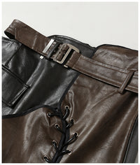 Leather Coat With Rope Suit Skirt