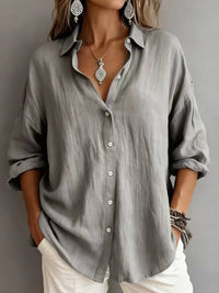 Fashionable Solid-color Long-sleeve Lapel Cardigan Shirt