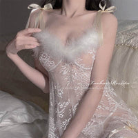 Plush Suspender Lingerie Sexy Perspective Lace Nightdress