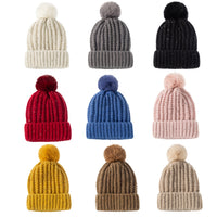 Fleece-lined Warm Fur Ball Adult Knitted Hat Autumn And Winter Women's Wool Single Ball Hat