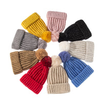 Fleece-lined Warm Fur Ball Adult Knitted Hat Autumn And Winter Women's Wool Single Ball Hat