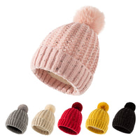 Fleece-lined Warm Fur Ball Adult Knitted Hat Autumn And Winter Women's Wool Single Ball Hat