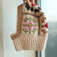 Mohair Contrast Color Niche Hand Crocheting Knitted Neckerchief One Sleeve Cap Warm Wool Hat