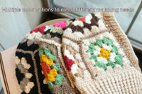 Mohair Contrast Color Niche Hand Crocheting Knitted Neckerchief One Sleeve Cap Warm Wool Hat