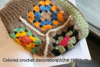 Mohair Contrast Color Niche Hand Crocheting Knitted Neckerchief One Sleeve Cap Warm Wool Hat