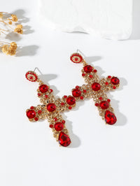 1 Pair Gothic Vintage Black Crystal Cross Drop Earrings, Punk Style Zinc Alloy Jewelry