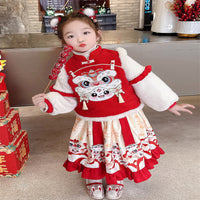 Girls' Han Chinese Costume Fleece-lined Thickened Tang Suit New Year Chinese Style Suit