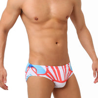 Men's Fashion White With Printed Pattern Swim Briefs