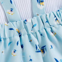 Sunken Stripe Cotton Short-sleeved Flower Suspender Skirt Infant Suit