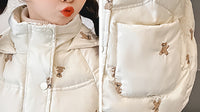 Girls' Embroidered Down Cotton-padded Mid-length Thickened