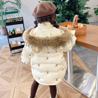 Girls' Embroidered Down Cotton-padded Mid-length Thickened