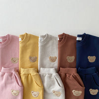 Korean Style Ins Newborn Infant Children's Cotton Bear Round Neck Sweater Sports Suit Baby Leisure Cartoon Two Piece Set