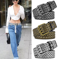 Women's Belt Punk Rivet Air Hole Wide Belt