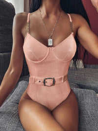 Waist buckle metal chain shoulder strap bikini