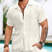 Men's Solid Color Lace Hollow Out See Through Casual Shirt