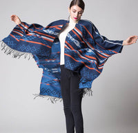 Geometric Diamond Tassel Shawl Cape