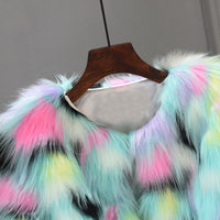 Fox fur round collarless short coat