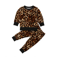 Coral Velvet Leopard Print Long-Sleeved T-Shirt And Trousers Two-Piece Suit