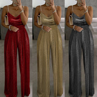 Off-the-shoulder Beaded Pleated Jumpsuit Women's Street