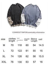 Spring Campus Student Pullover Sweater Men's Japanese-style Loose False Two Pieces Patch Top Men