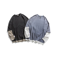 Spring Campus Student Pullover Sweater Men's Japanese-style Loose False Two Pieces Patch Top Men