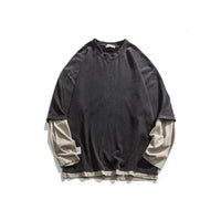 Spring Campus Student Pullover Sweater Men's Japanese-style Loose False Two Pieces Patch Top Men