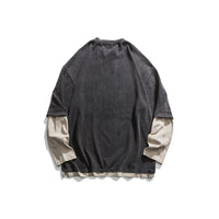 Spring Campus Student Pullover Sweater Men's Japanese-style Loose False Two Pieces Patch Top Men