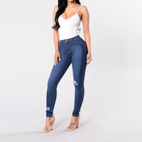 Ripped Slim Slim Pants Dark Temperament Denim Pants