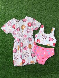 Girl's Swimsuit Donut Cute Split Three-piece Set