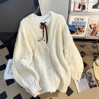 Womens Solid-Color Loose Soft Textured Cable-Knit Sweater Jacket