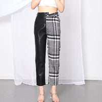 Contrast color stitching pu leather cropped pants