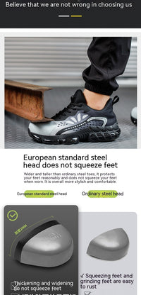 Wear-resistant Anti-smashing And Anti-penetration Thin Flyknit Breathable Shock-absorbing Work Safety Shoes