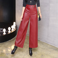 Sessanna Wide Leg  Women's Straight-leg Trousers Leather Pants