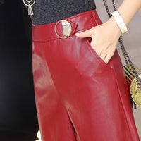 Sessanna Wide Leg  Women's Straight-leg Trousers Leather Pants