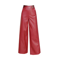 Sessanna Wide Leg  Women's Straight-leg Trousers Leather Pants