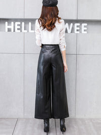 Sessanna Wide Leg  Women's Straight-leg Trousers Leather Pants